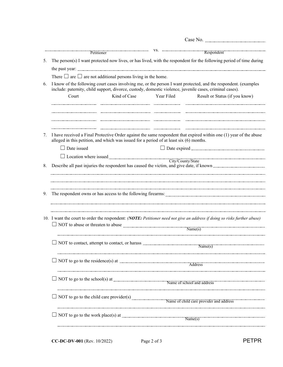 Form Cc Dc Dv 001 Fill Out Sign Online And Download Fillable Pdf