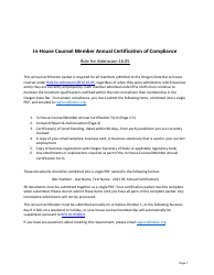 In-house Counsel Member Annual Certification of Compliance - Oregon