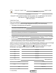 Document preview: Form CC-085 Request and Undertaking for Issuance of a Subpoena for Entry and Inspection of Property of Nonparty - Maryland