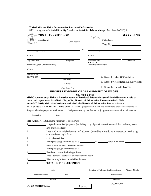 Form CC-CV-065R  Printable Pdf