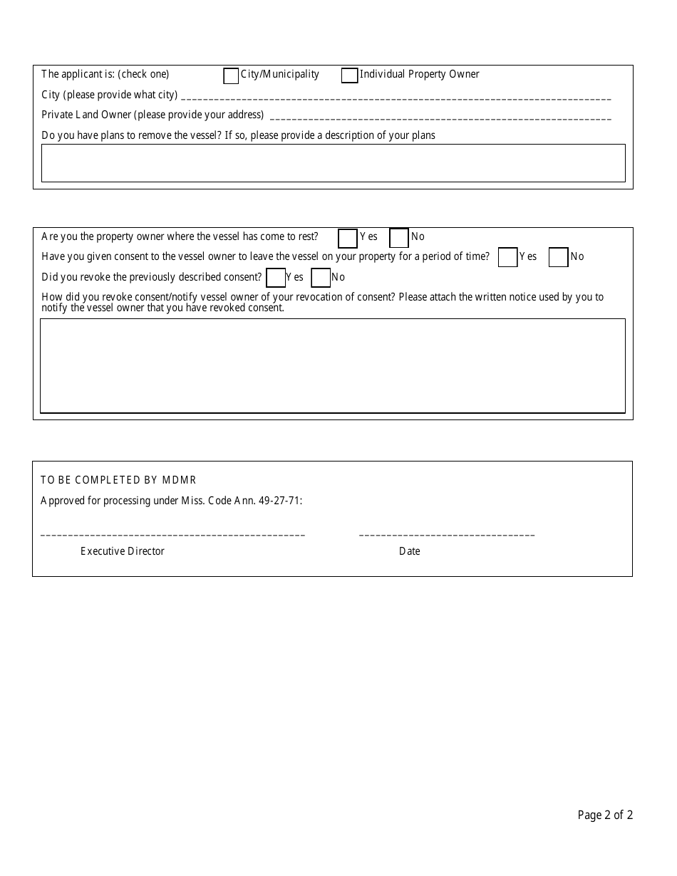 Vessel of Concern Reporting Form - Mississippi, Page 2