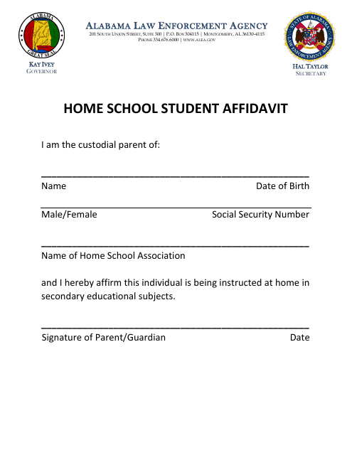 Home School Student Affidavit - Alabama Download Pdf