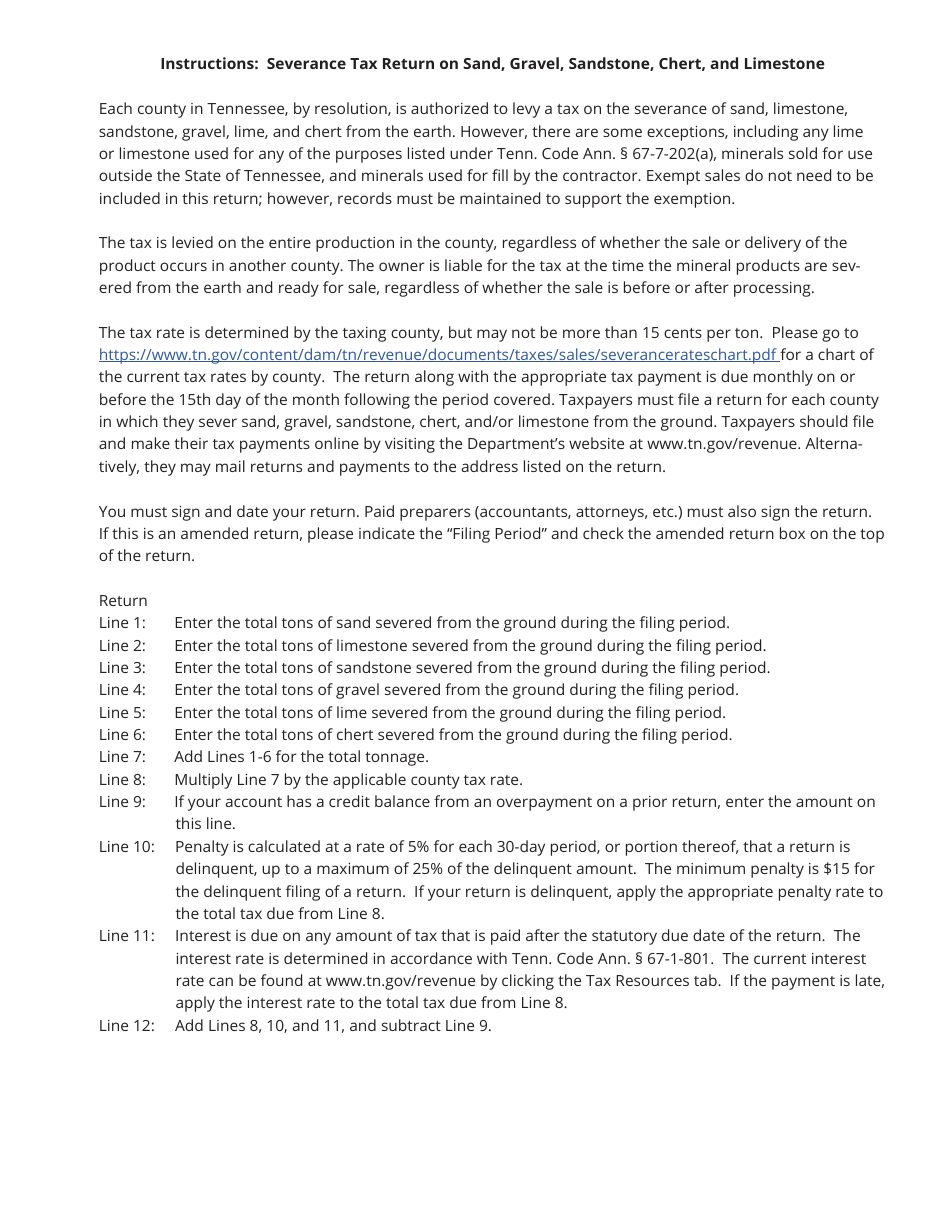 Form SEV502 (RV-R0002101) Severance Tax Return on Sand, Gravel Sandstone, Chert, and Limestone - Tennessee, Page 2