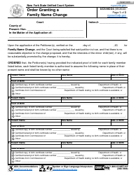 Document preview: Form UCS-NCO4 Order Granting a Family Name Change - New York