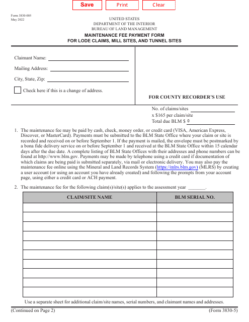 BLM Form 3830-005  Printable Pdf