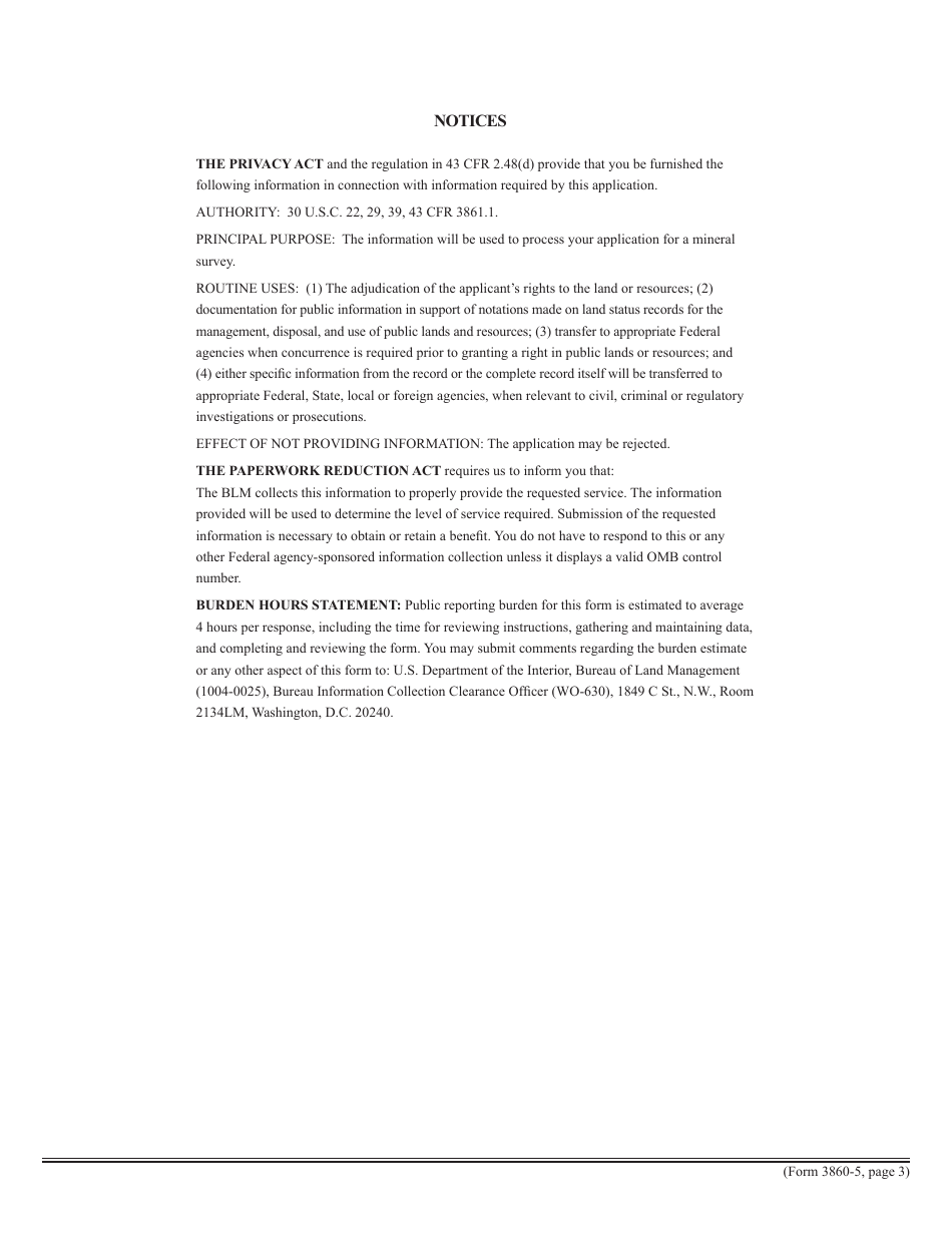 BLM Form 3860-5 Application for Survey on Mining Claim, Page 3