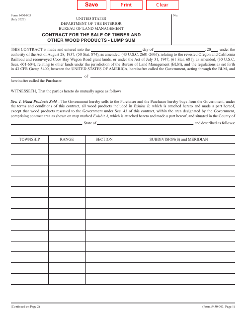 BLM Form 5450-003  Printable Pdf