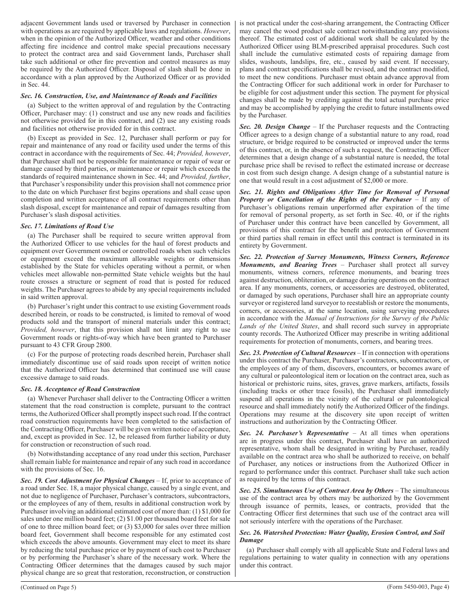BLM Form 5450-003 Contract for the Sale of Timber and Other Wood Products - Lump Sum, Page 4