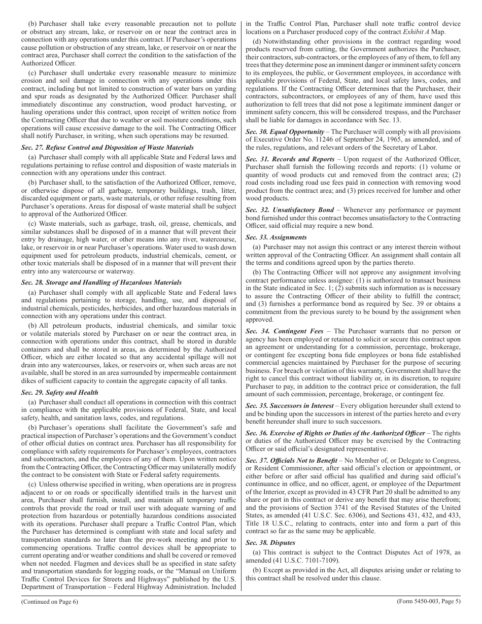 BLM Form 5450-003 Contract for the Sale of Timber and Other Wood Products - Lump Sum, Page 5