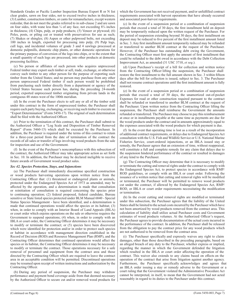 BLM Form 5450-003 Contract for the Sale of Timber and Other Wood Products - Lump Sum, Page 7