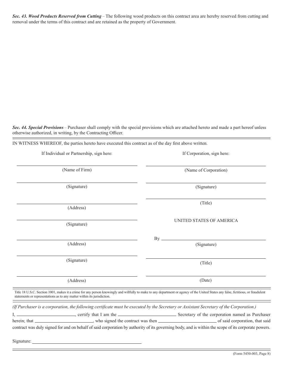 BLM Form 5450-003 Contract for the Sale of Timber and Other Wood Products - Lump Sum, Page 8