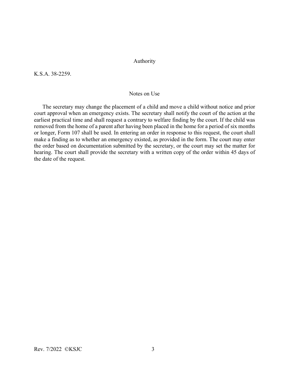 Form 166 Emergency Change of Placement Findings Order - Kansas, Page 3