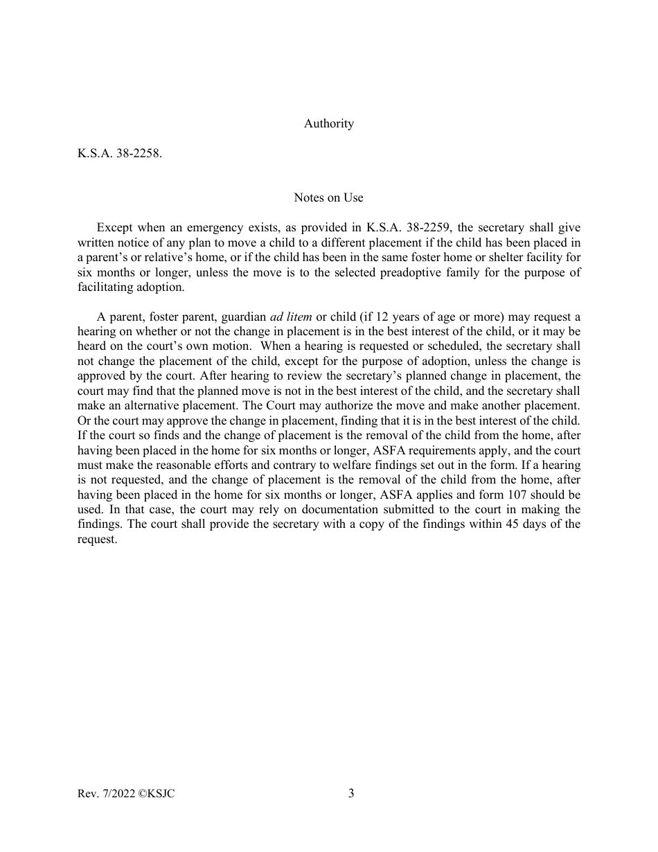 Form 164 Change in Placement Findings Order - Kansas, Page 3