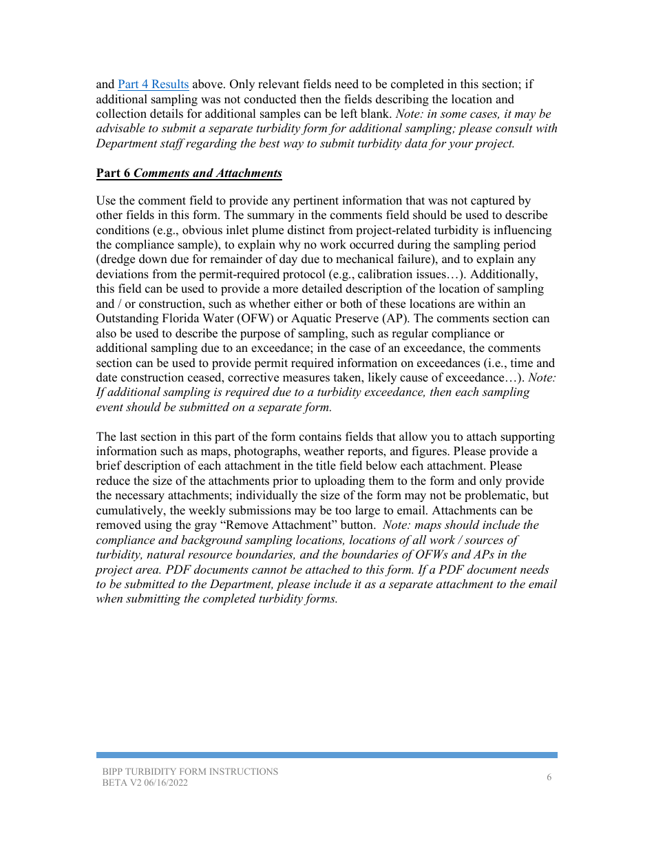 Instructions for Form Beta v2 Turbidity Monitoring Form - Florida, Page 6