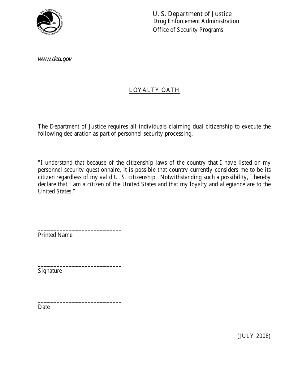 Loyalty Oath - Fill Out, Sign Online and Download PDF | Templateroller