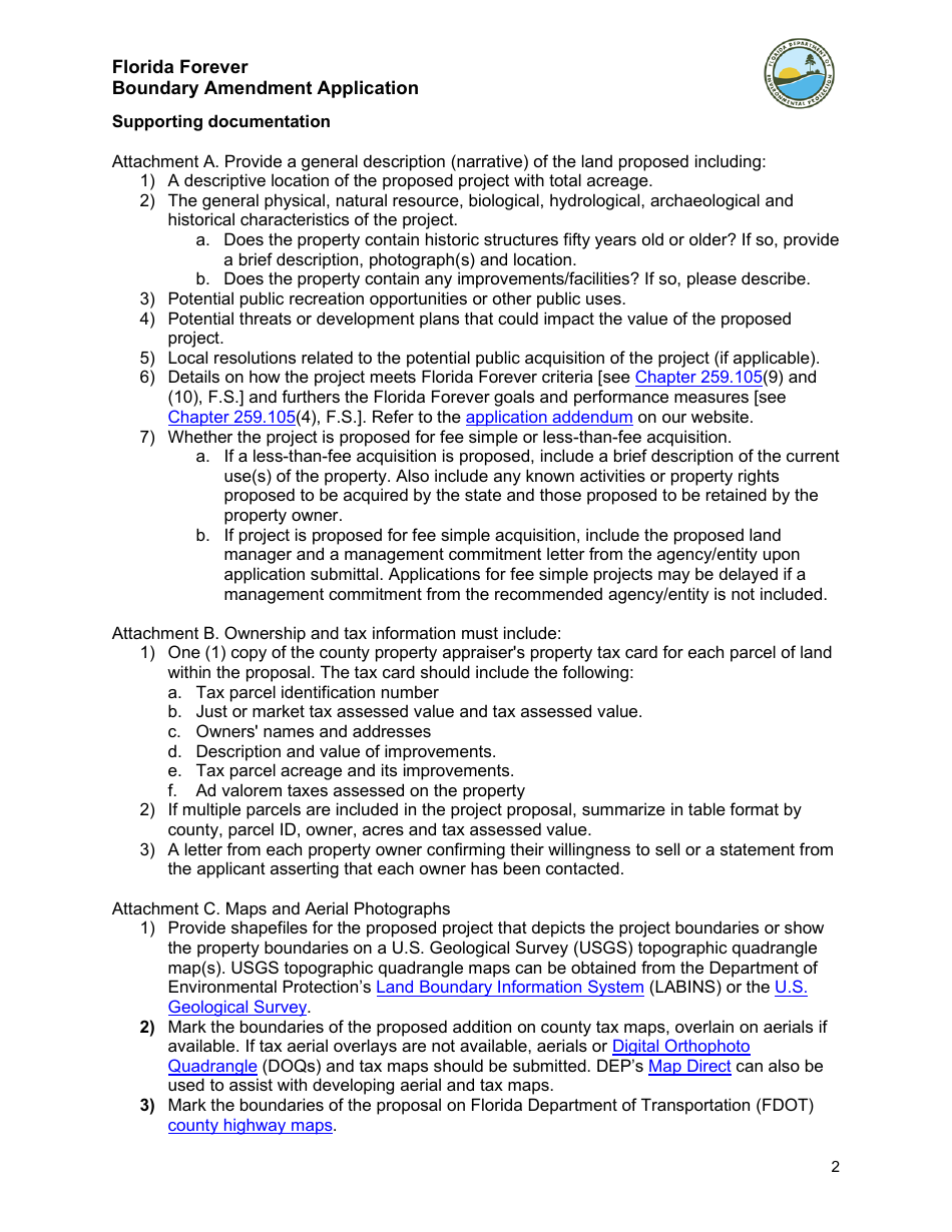 Application for Boundary Amendment of Existing Florida Forever Project - Florida, Page 2