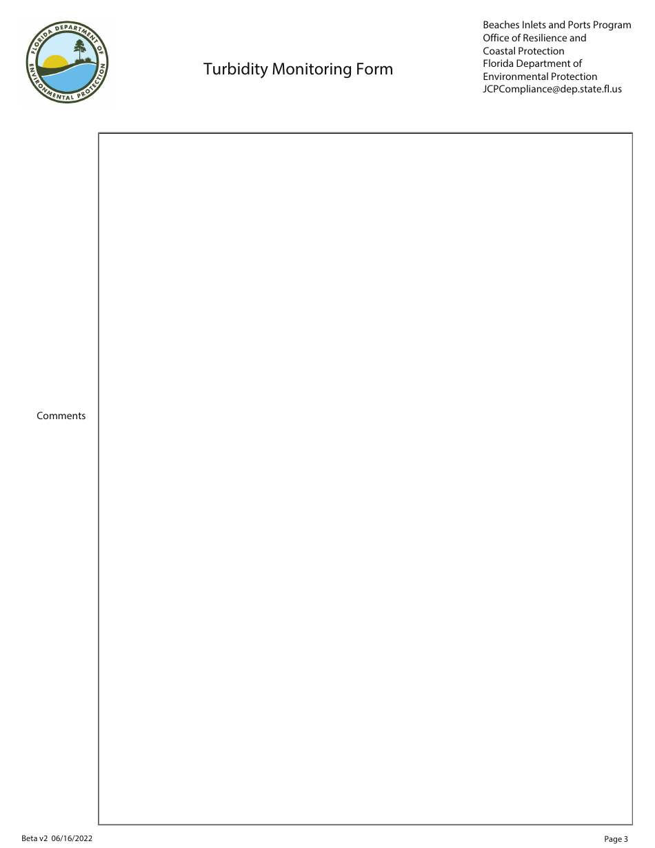 Turbidity Monitoring Form - Florida, Page 3