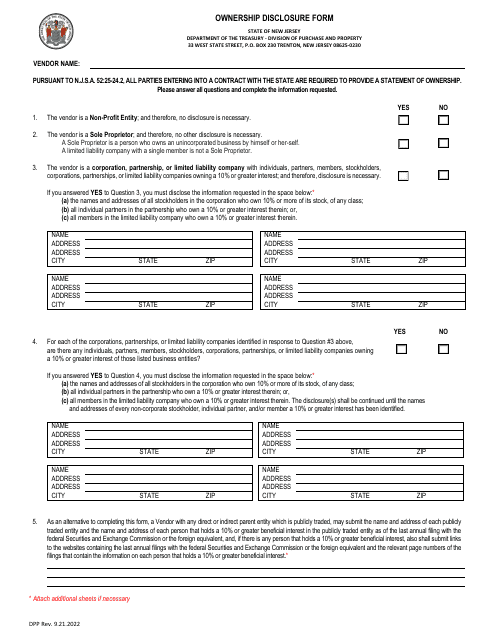 Ownership Disclosure Form - New Jersey Download Pdf