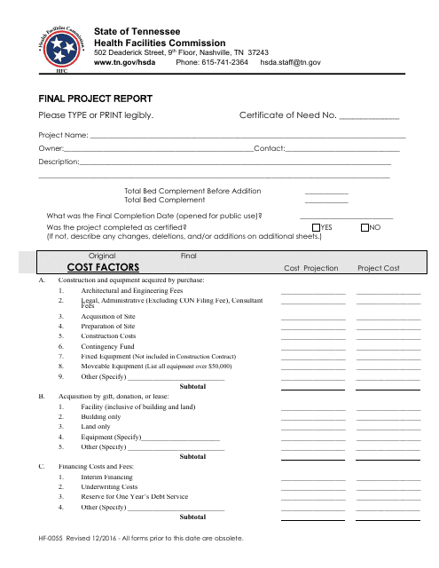 Form HF-0055 Final Project Report - Tennessee
