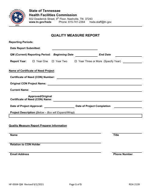 Form HF-0004-QM Quality Measure Report - Tennessee
