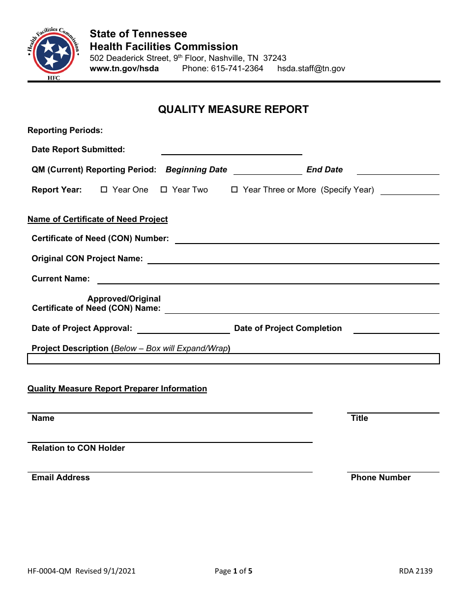 Form HF-0004-QM Quality Measure Report - Tennessee, Page 1