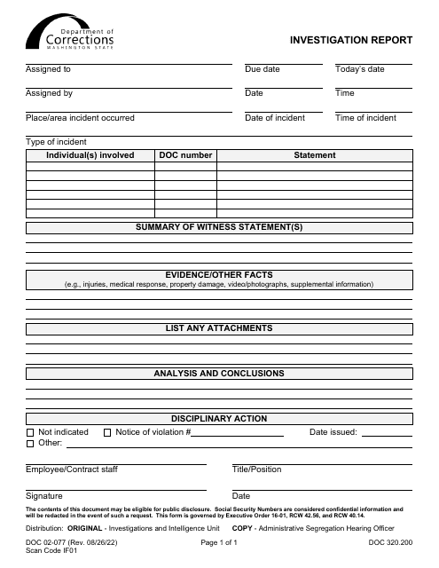 Form DOC02-077 Investigation Report - Washington