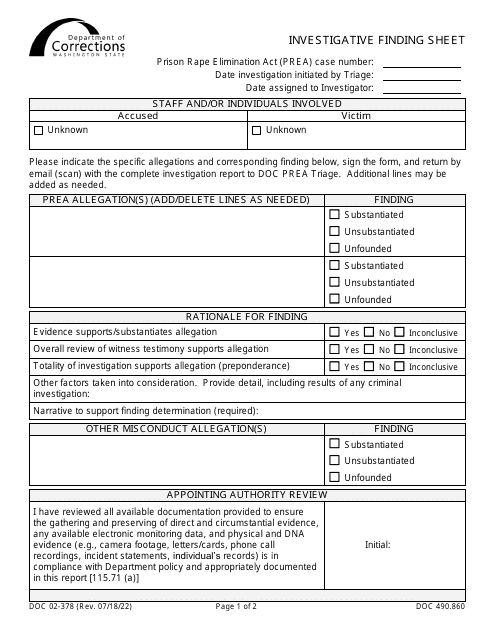 Form DOC02-378  Printable Pdf