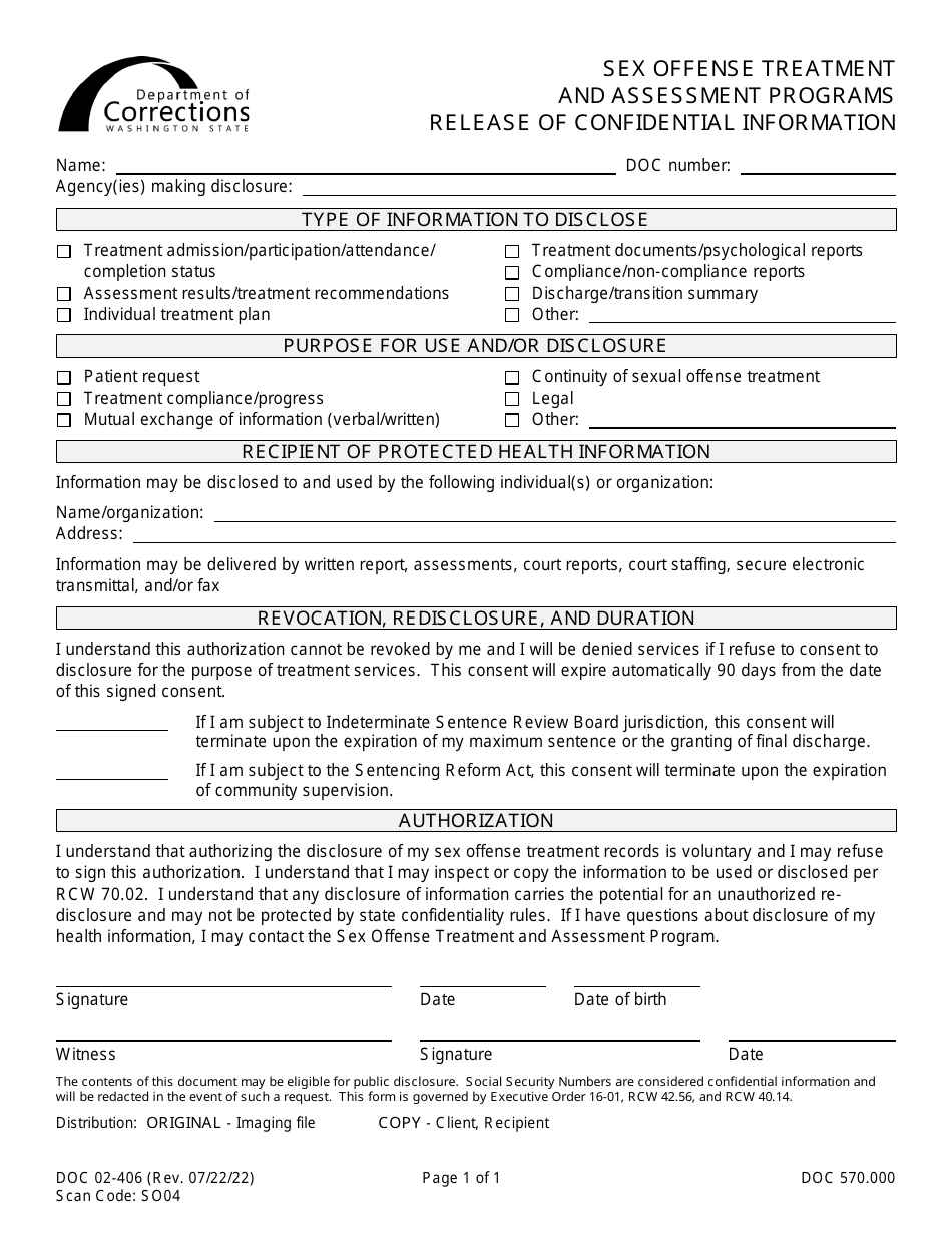 Form Doc02 406 Download Printable Pdf Or Fill Online Sex Offender Treatment And Assessment 6160