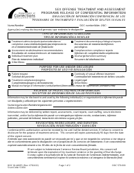Form DOC02-406ES Sex Offender Treatment and Assessment Programs Release of Confidential Information - Washington (English/Spanish)