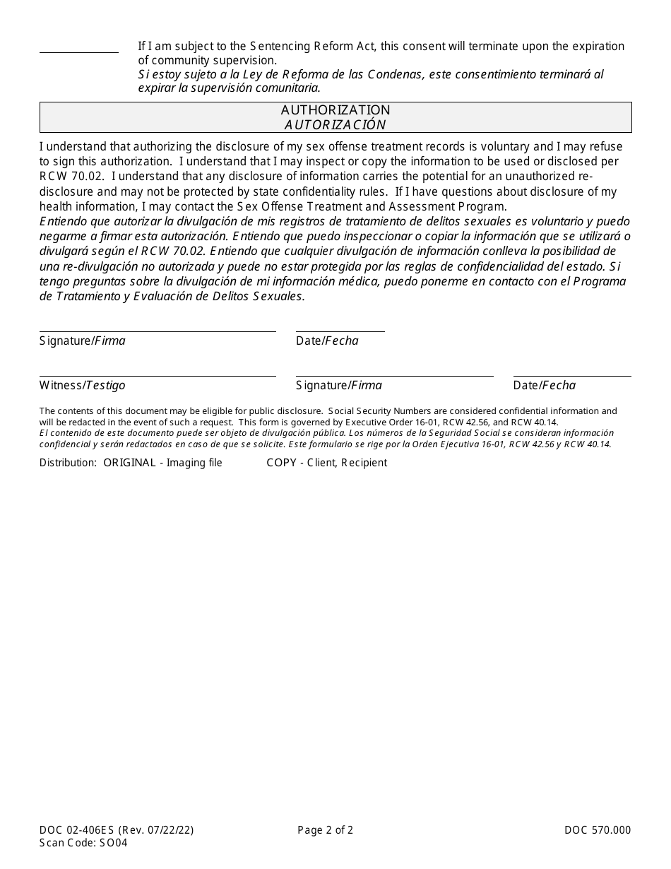 Form Doc02 406es Download Printable Pdf Or Fill Online Sex Offender Treatment And Assessment 6354