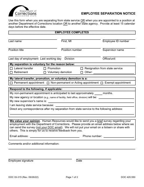 Form DOC03-315  Printable Pdf
