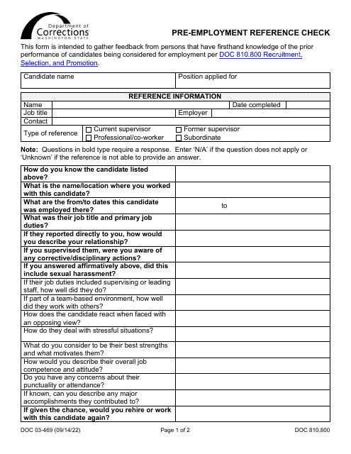 Solved Pre-Employment Reference Check Form These are the