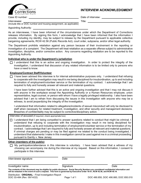 Form DOC03-484  Printable Pdf