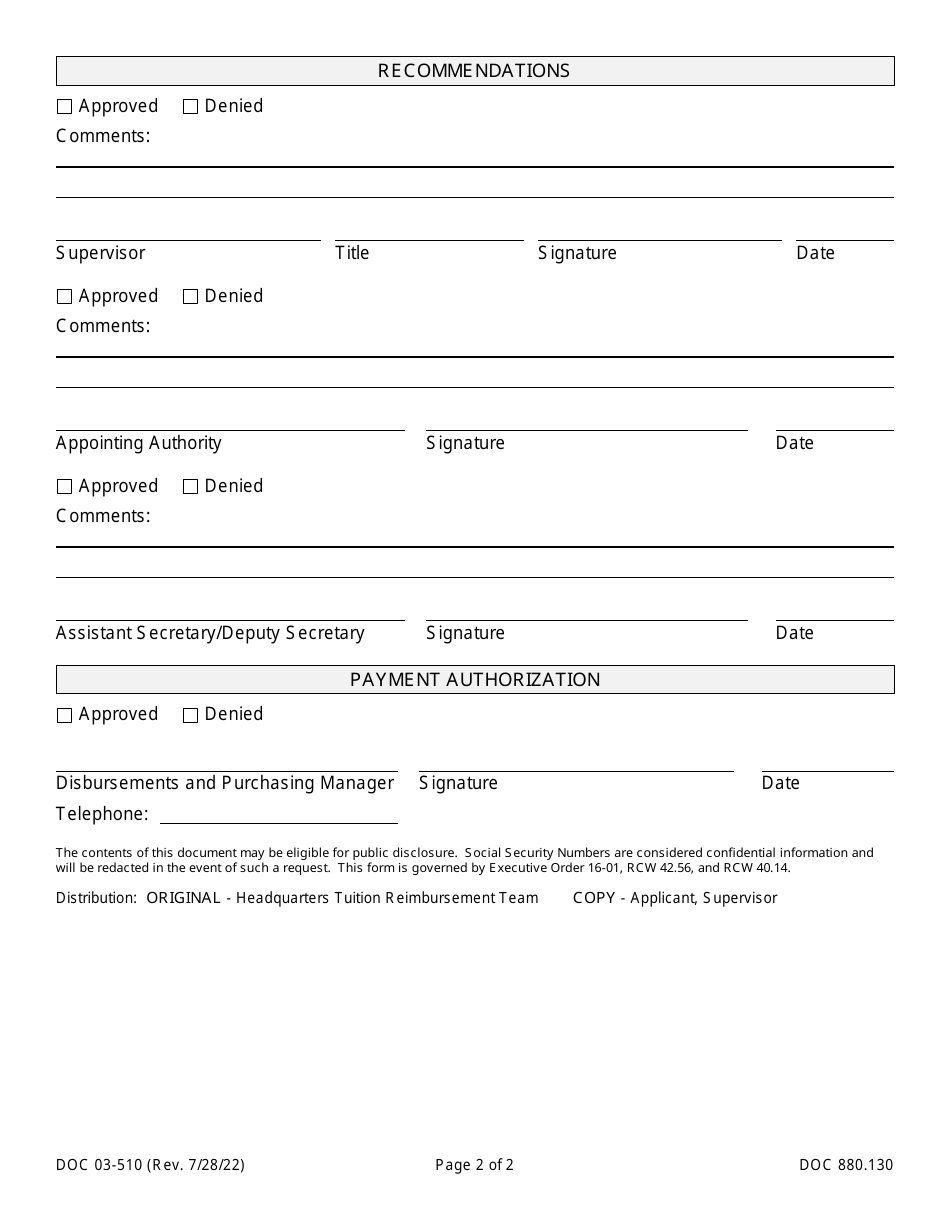 Form DOC03-510 Download Printable PDF or Fill Online Tuition ...