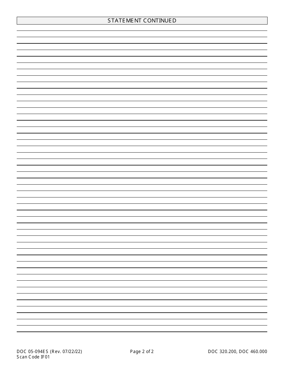 Form DOC05-094ES Witness Statement - Washington (English / Spanish), Page 2