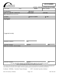 Document preview: Form DOC05-166 Level I Resolution Response - Washington