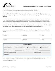 Document preview: Form DOC05-280 Acknowledgment of Receipt of Badge - Washington