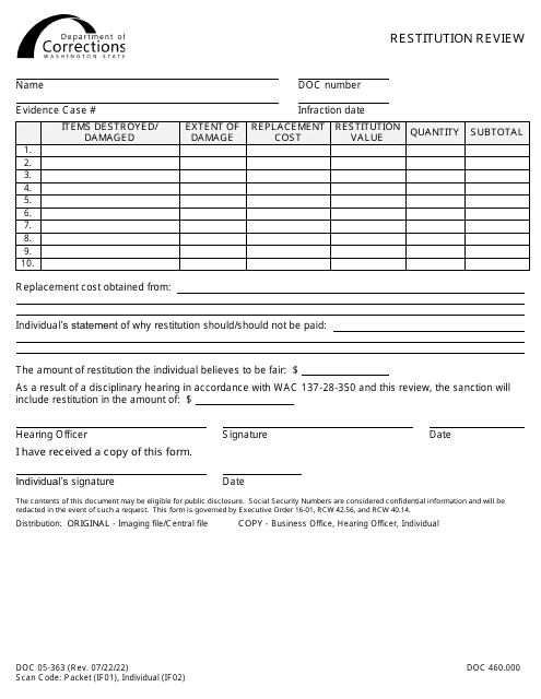 Form DOC05-363  Printable Pdf