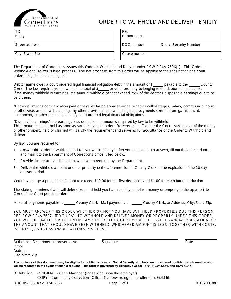 Form DOC05-533 - Fill Out, Sign Online and Download Printable PDF ...