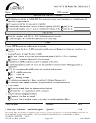 Document preview: Form DOC05-587 In-state Transfer Checklist - Washington