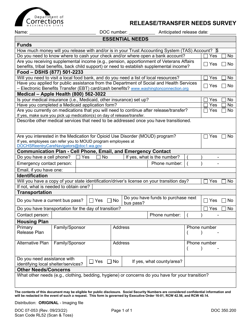 Form DOC07053 Download Printable PDF or Fill Online Release/Transfer