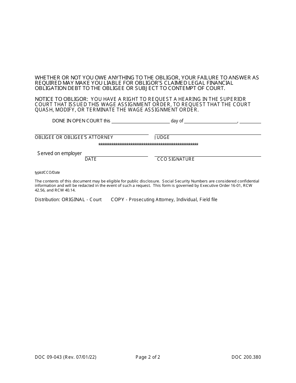 Form DOC09-043 - Fill Out, Sign Online And Download Printable PDF ...