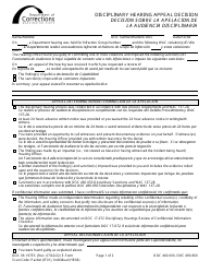 Form DOC09-197ES Disciplinary Hearing Appeal Decision - Washington (English/Spanish)