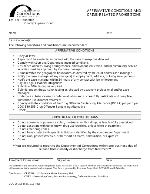 Form DOC09-298 Affirmative Conditions and Crime-Related Prohibitions - Washington
