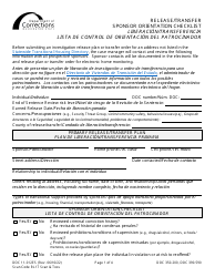 Form DOC11-012ES Release/Transfer Sponsor Orientation Checklist - Washington (English/Spanish)