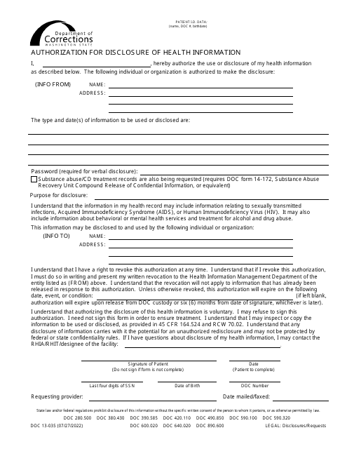 Form DOC13-035  Printable Pdf