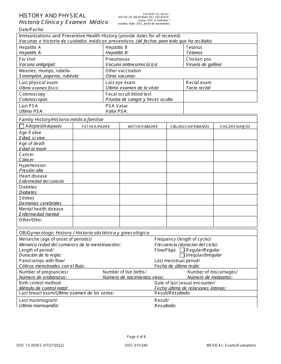 Form DOC13-303ES History and Physical - Washington (English / Spanish), Page 4
