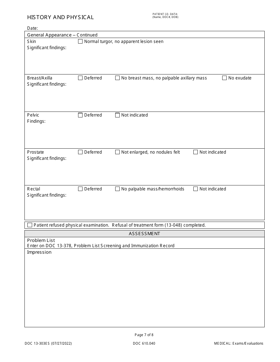 Form DOC13-303ES History and Physical - Washington (English / Spanish), Page 7