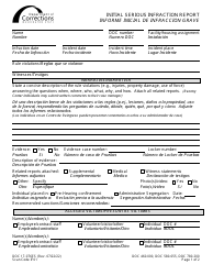 Form DOC17-076ES Initial Serious Infraction Report - Washington (English/Spanish)