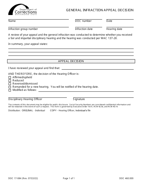 Form DOC17-084  Printable Pdf